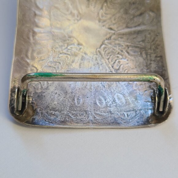 3"x2" Native American Navajo Sterling Silver Turquoise Hand Stamped Belt Buckle - Picture 7 of 8